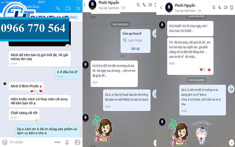 Phản hồi của khách hàng về dịch vụ sửa tivi tại nhà Điện Tử HT_NK